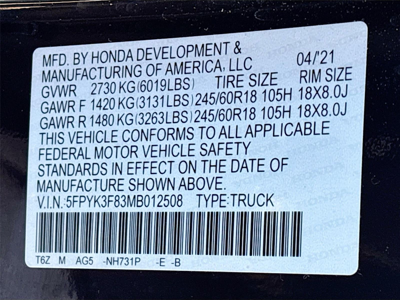 2021 Honda Ridgeline Black Edition