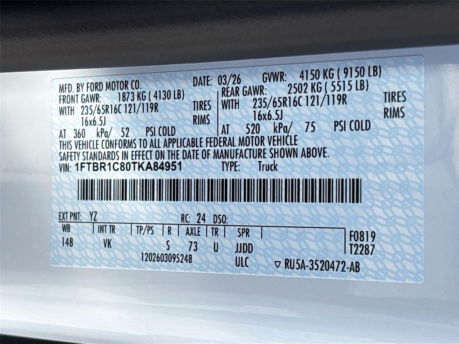 2026 Ford Transit Cargo Van T-250 148" Med Rf 9150 GVWR RWD