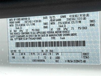 2026 Ford Transit Cargo Van T-250 148" Med Rf 9150 GVWR RWD