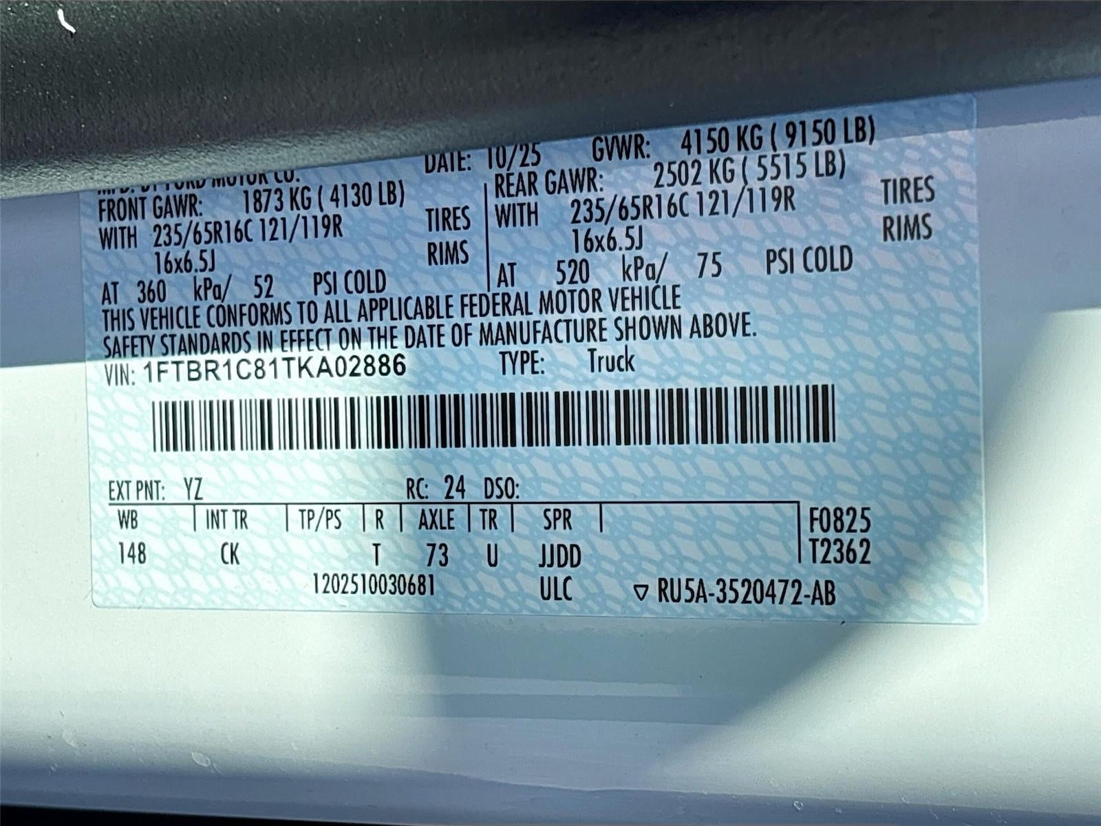 2026 Ford Transit Cargo Van T-250 148" Med Rf 9150 GVWR RWD