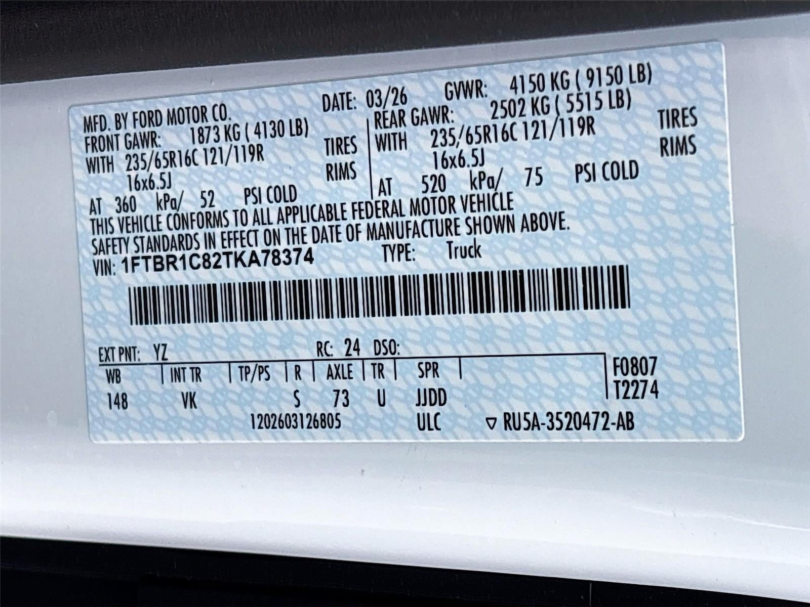 2026 Ford Transit Cargo Van T-250 148" Med Rf 9150 GVWR RWD