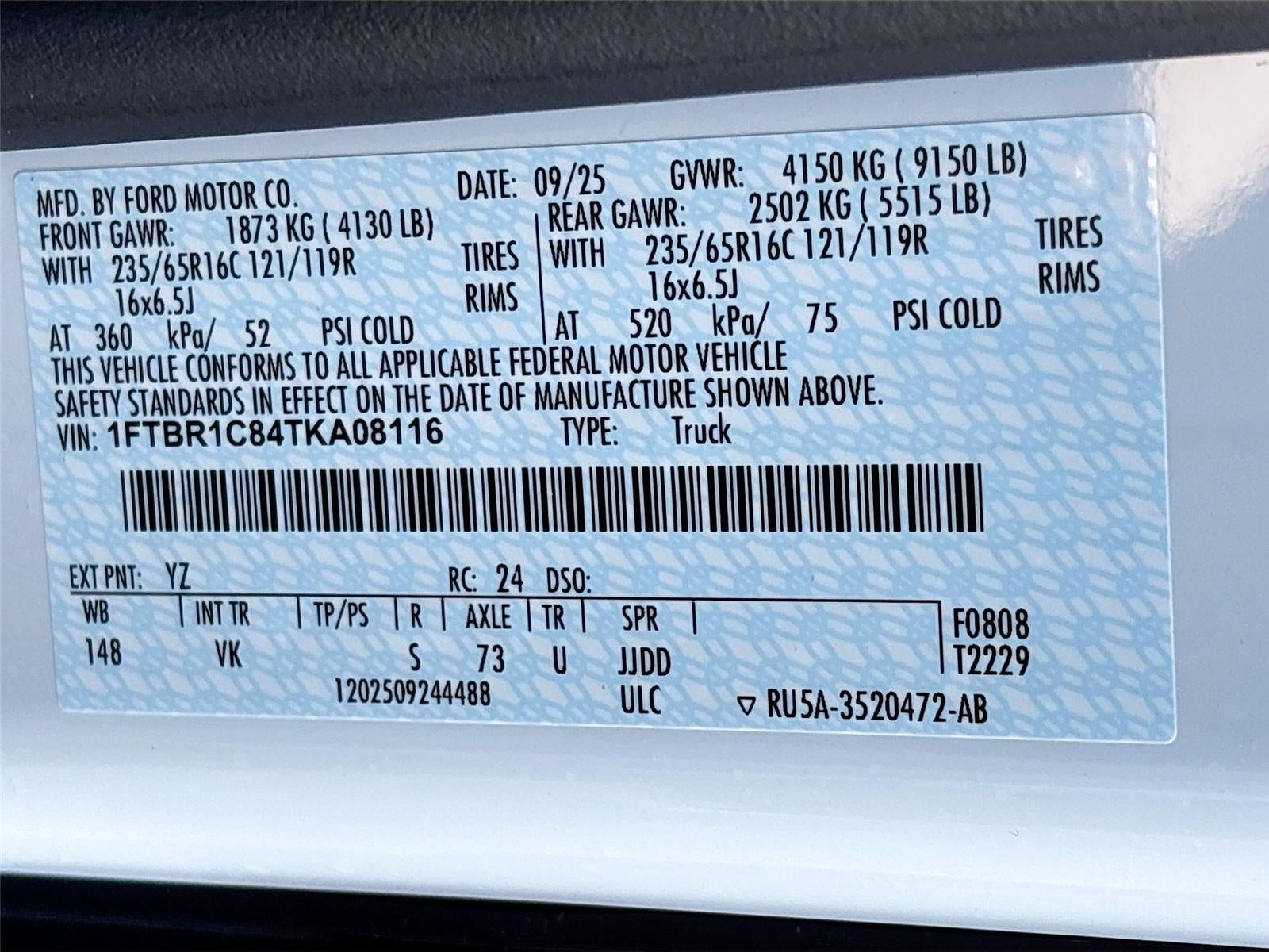 2026 Ford Transit Cargo Van T-250 148" Med Rf 9150 GVWR RWD