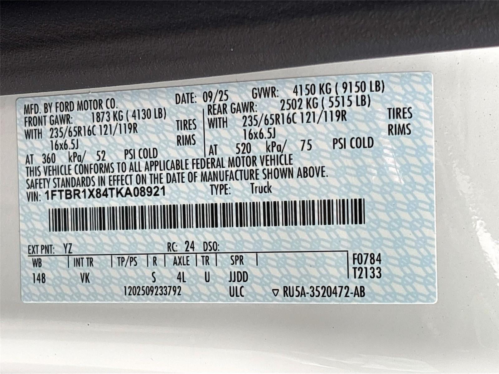 2026 Ford Transit Cargo Van T-250 148" Hi Rf 9150 GVWR RWD