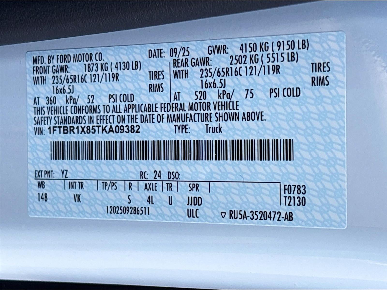 2026 Ford Transit Cargo Van T-250 148" Hi Rf 9150 GVWR RWD