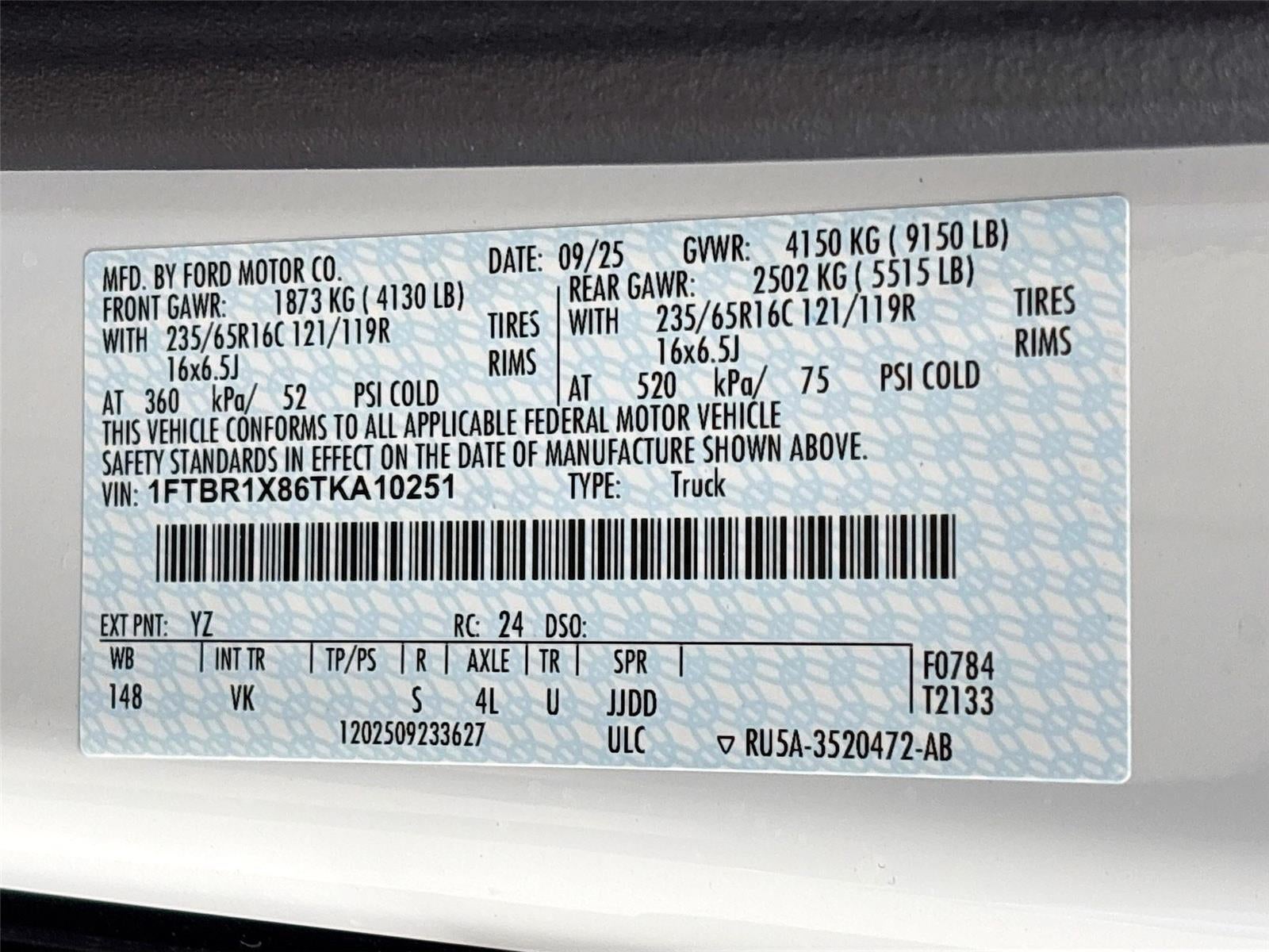 2026 Ford Transit Cargo Van T-250 148" Hi Rf 9150 GVWR RWD