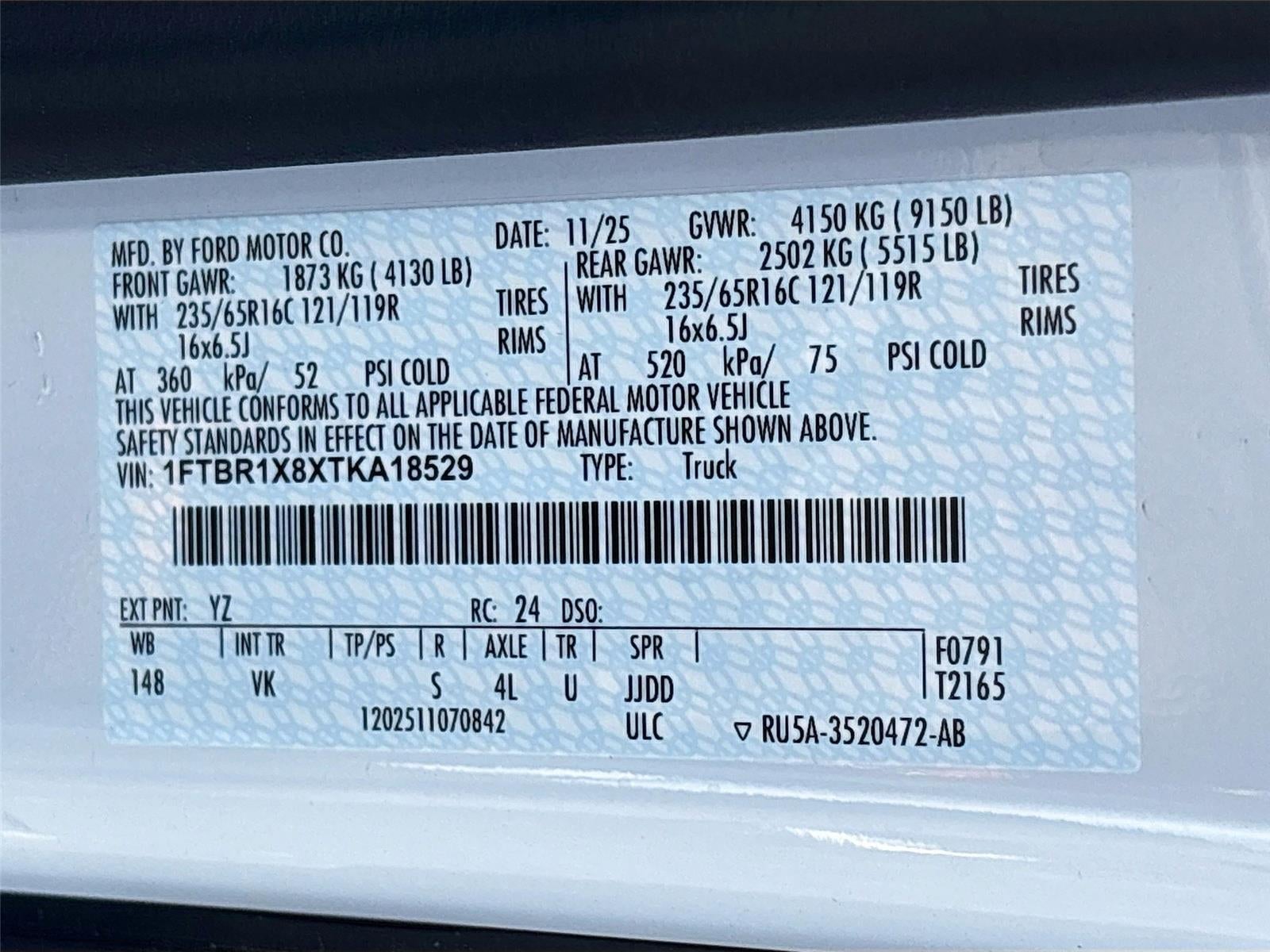 2026 Ford Transit Cargo Van T-250 148" Hi Rf 9150 GVWR RWD