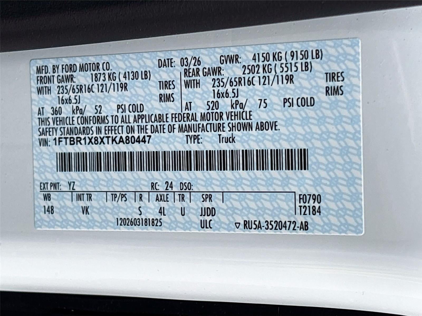 2026 Ford Transit Cargo Van T-250 148" Hi Rf 9150 GVWR RWD