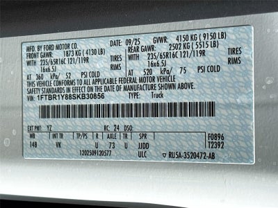 2025 Ford Transit Cargo Van T-250 130" Low Rf 9070 GVWR RWD