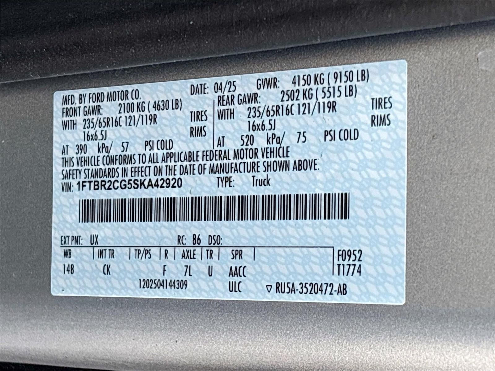 2025 Ford Transit Cargo Van T-250 148" Med Rf 9070 GVWR AWD