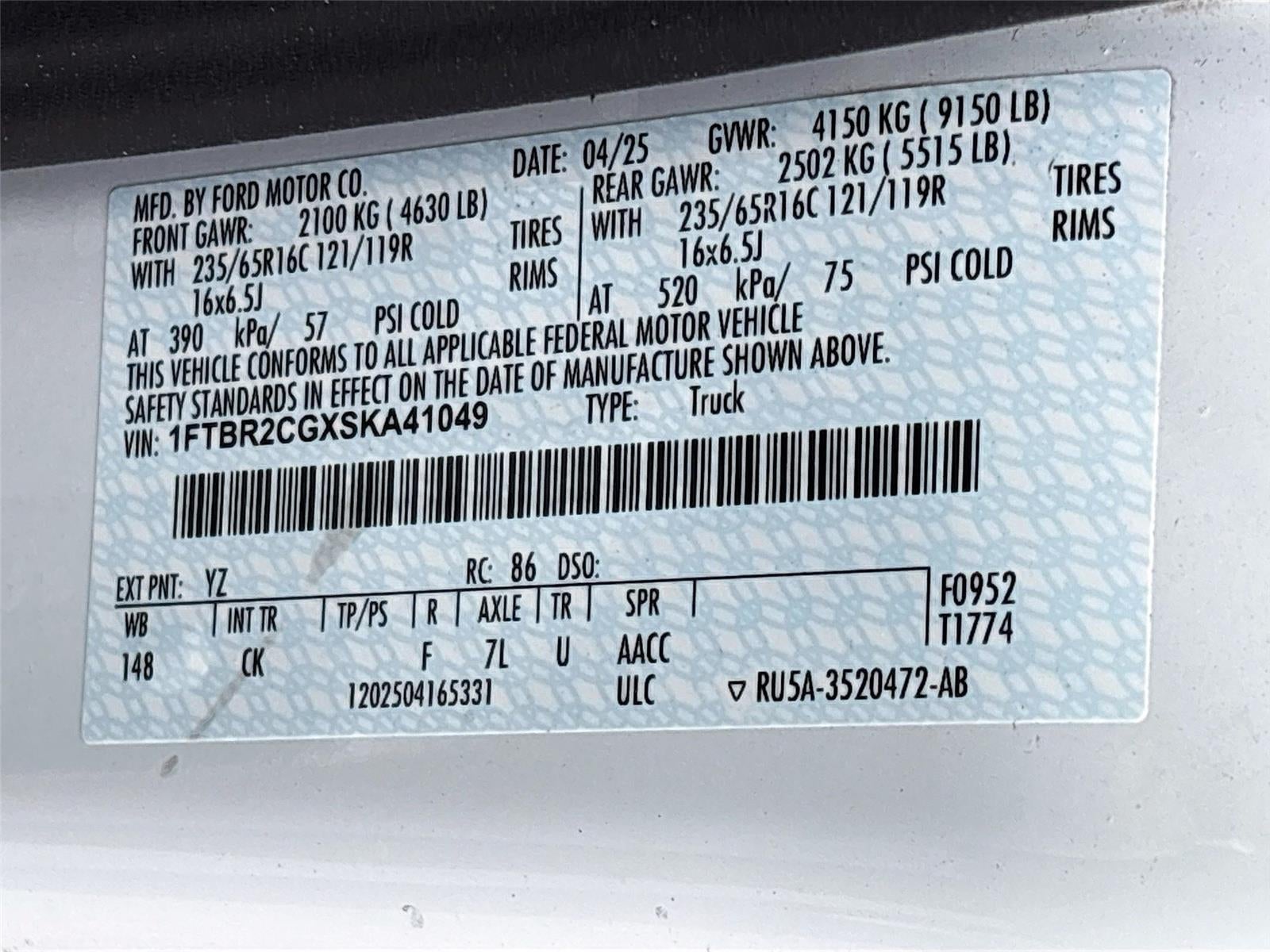 2025 Ford Transit Cargo Van T-250 148" Med Rf 9070 GVWR AWD