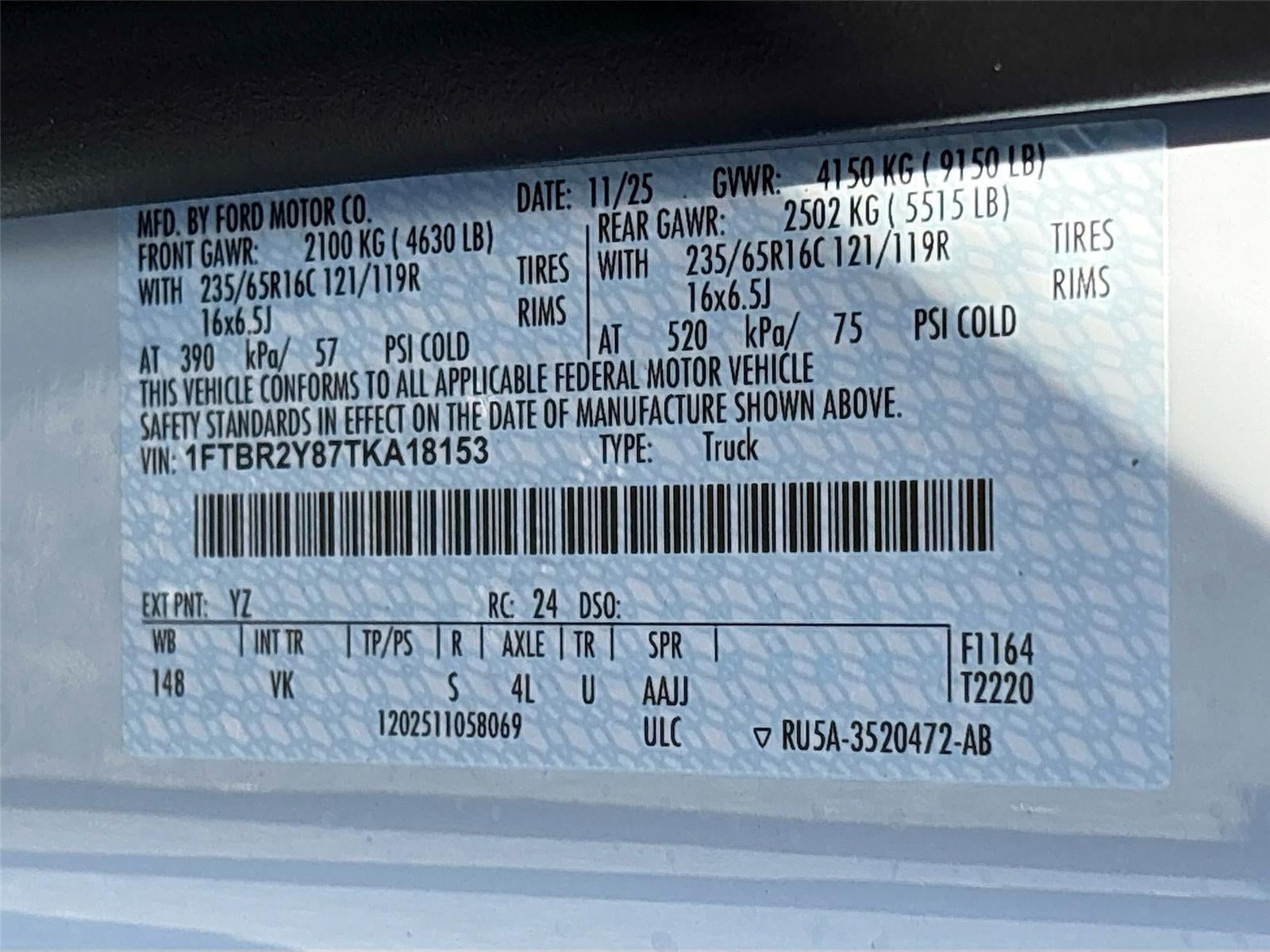 2026 Ford Transit Cargo Van T-250 130" Low Rf 9150 GVWR AWD