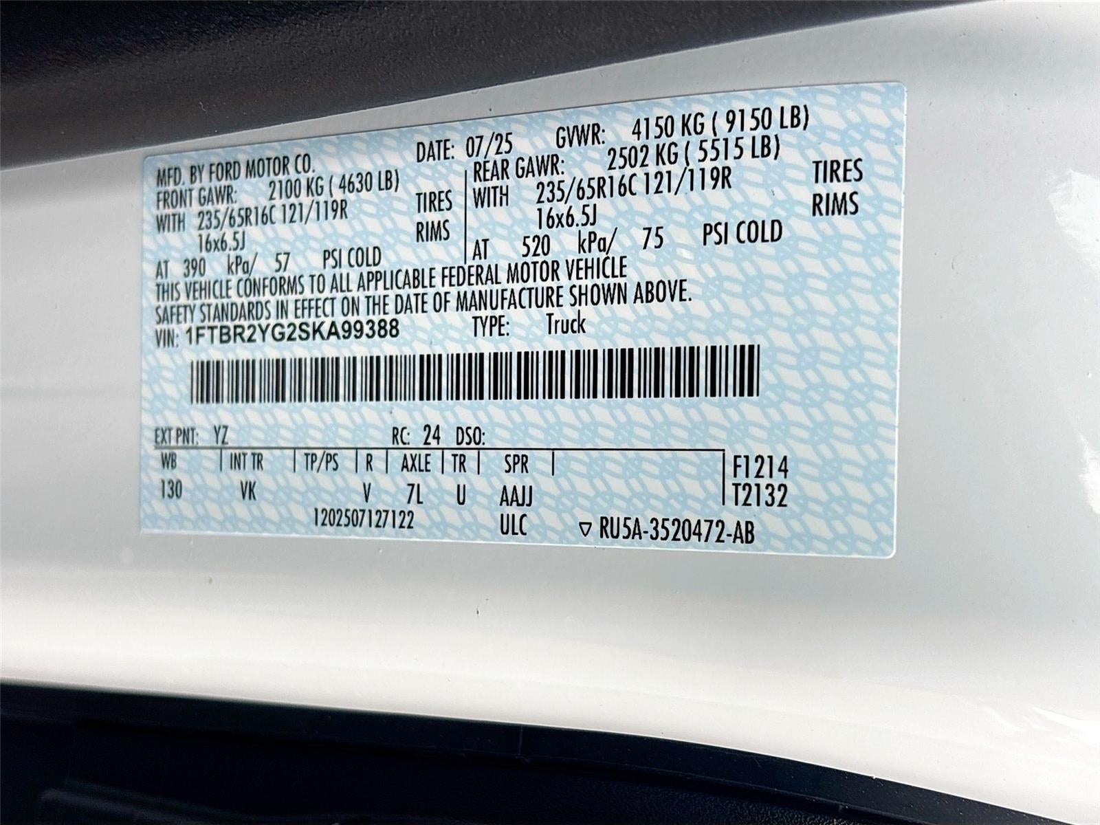 2025 Ford Transit Cargo Van T-250 130" Low Rf 9070 GVWR AWD