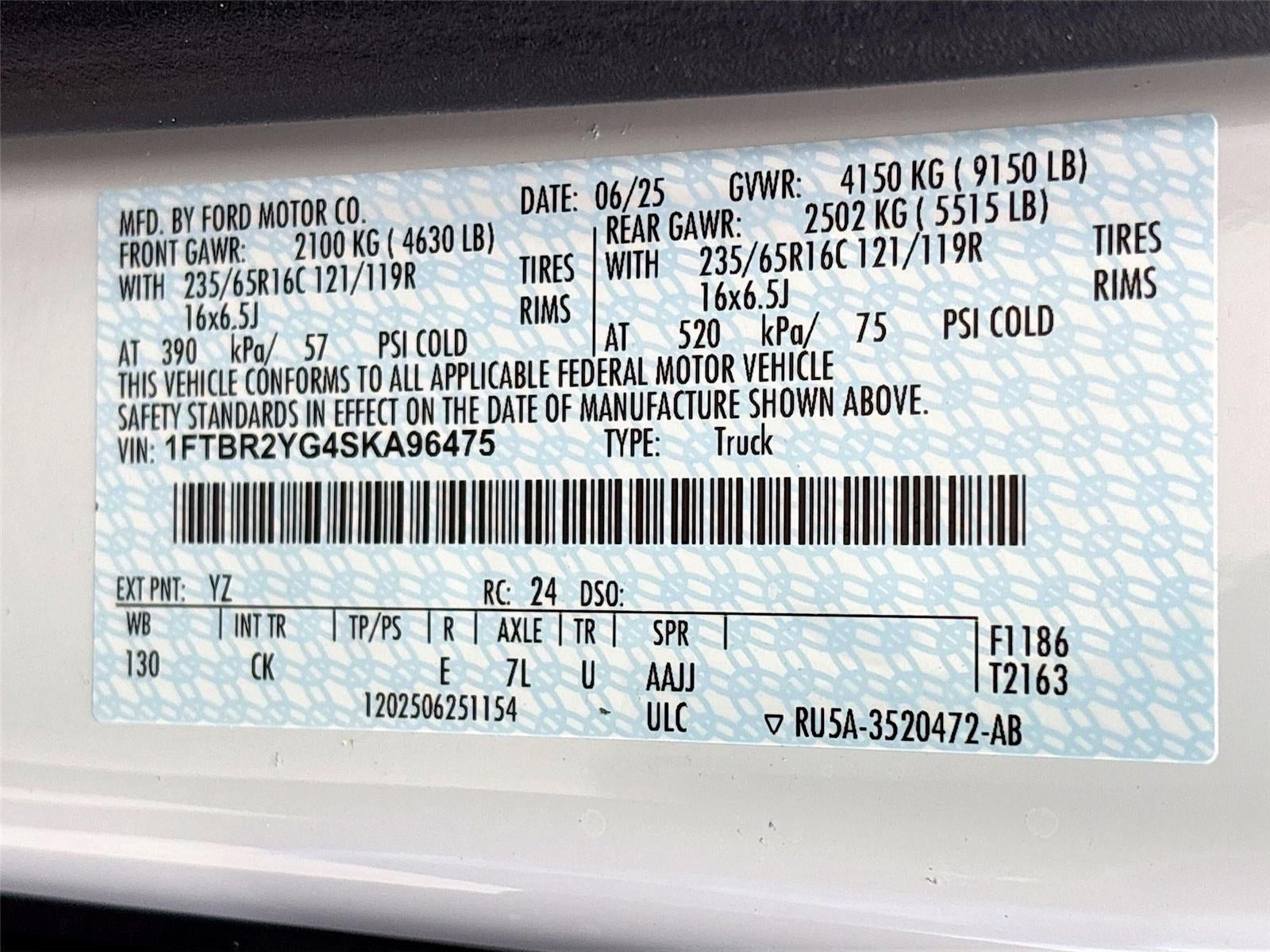 2025 Ford Transit Cargo Van T-250 130" Low Rf 9070 GVWR AWD