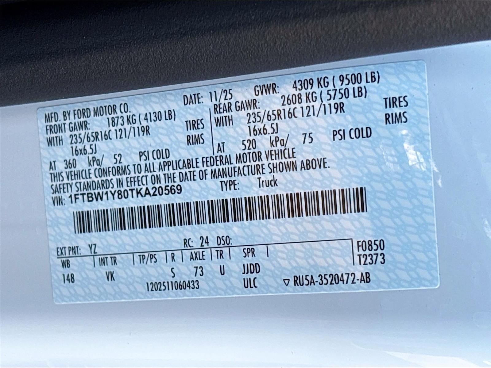 2026 Ford Transit Cargo Van T-350 130" Low Rf 9500 GVWR RWD