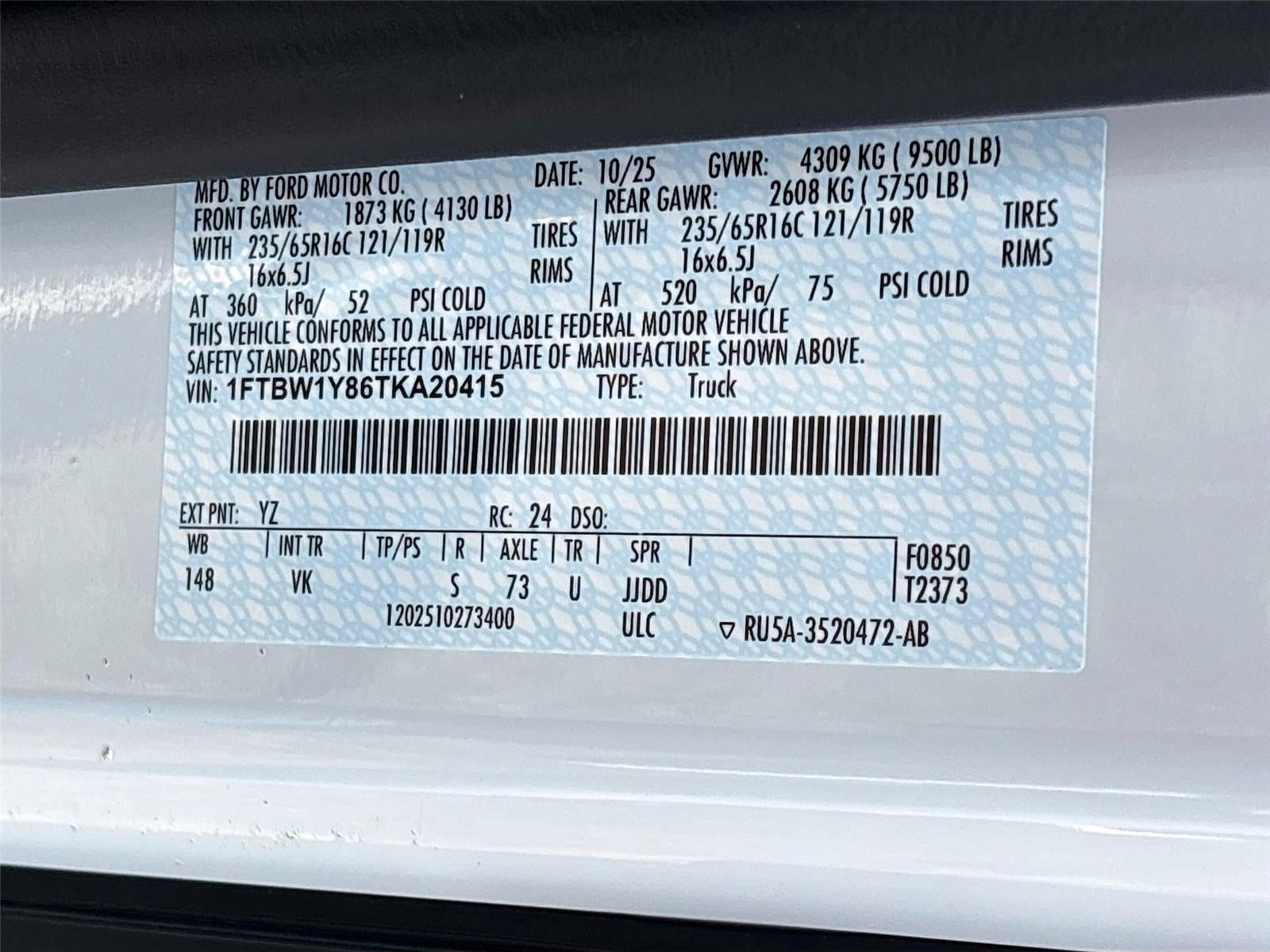 2026 Ford Transit Cargo Van T-350 130" Low Rf 9500 GVWR RWD