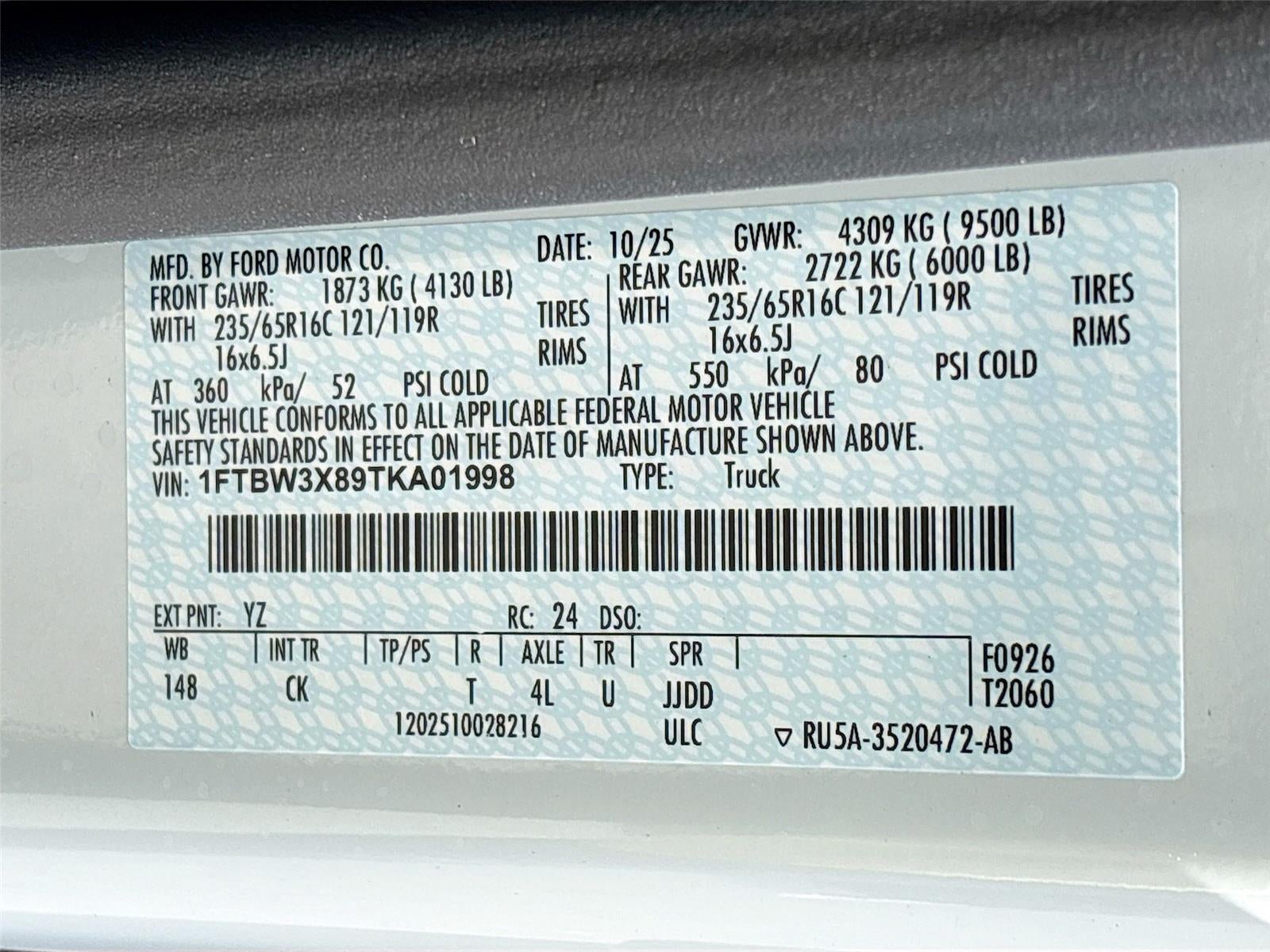 2026 Ford Transit Cargo Van T-350 148" EL Hi Rf 9500 GVWR RWD