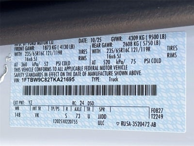 2026 Ford Transit Cargo Van T-350 148" Med Rf 9500 GVWR RWD