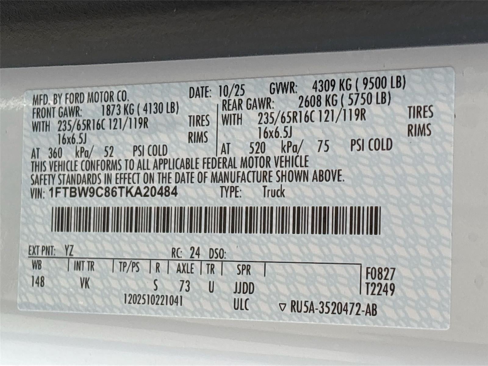 2026 Ford Transit Cargo Van T-350 148" Med Rf 9500 GVWR RWD