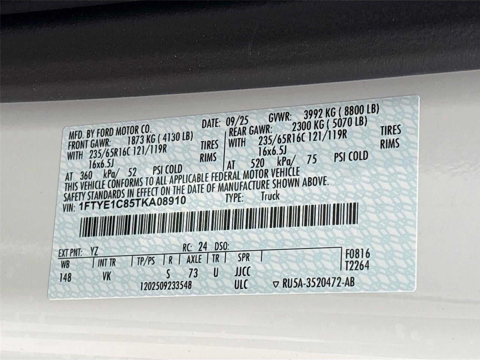 2026 Ford Transit Cargo Van T-150 148" Med Rf 8800 GVWR RWD