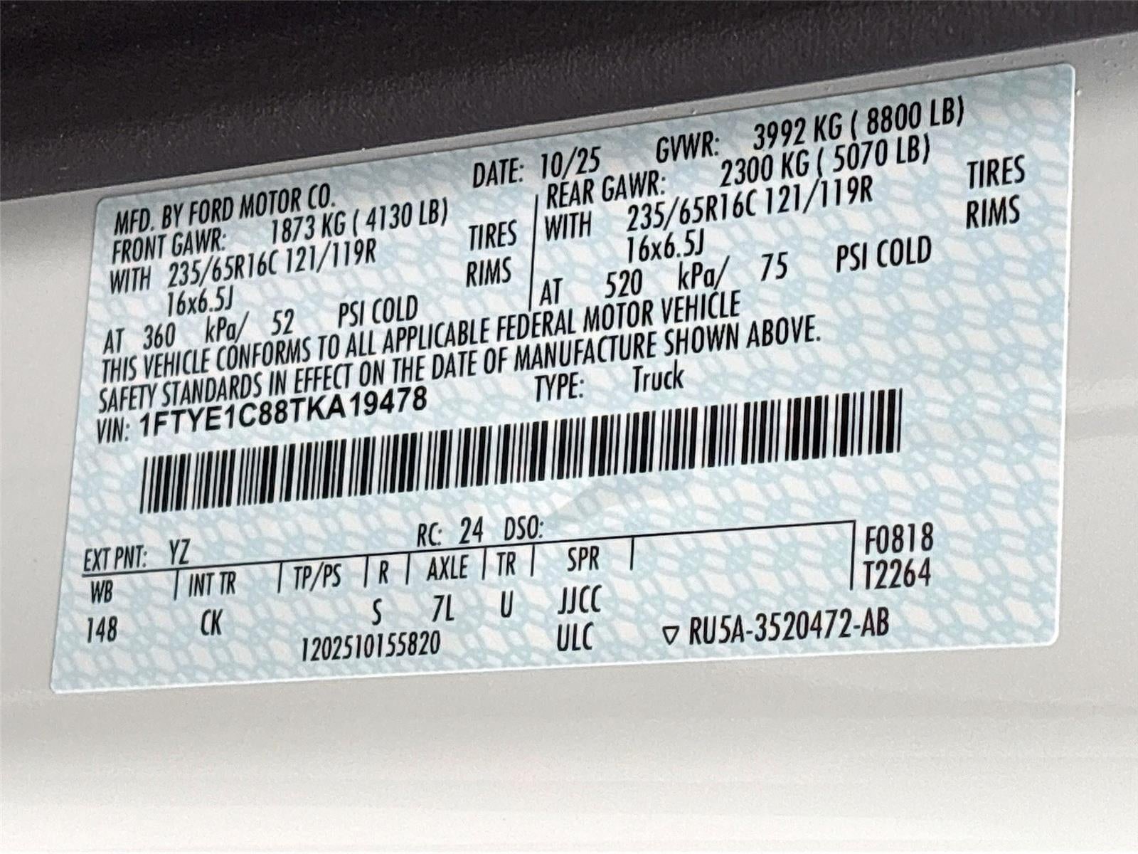 2026 Ford Transit Cargo Van T-150 148" Med Rf 8800 GVWR RWD