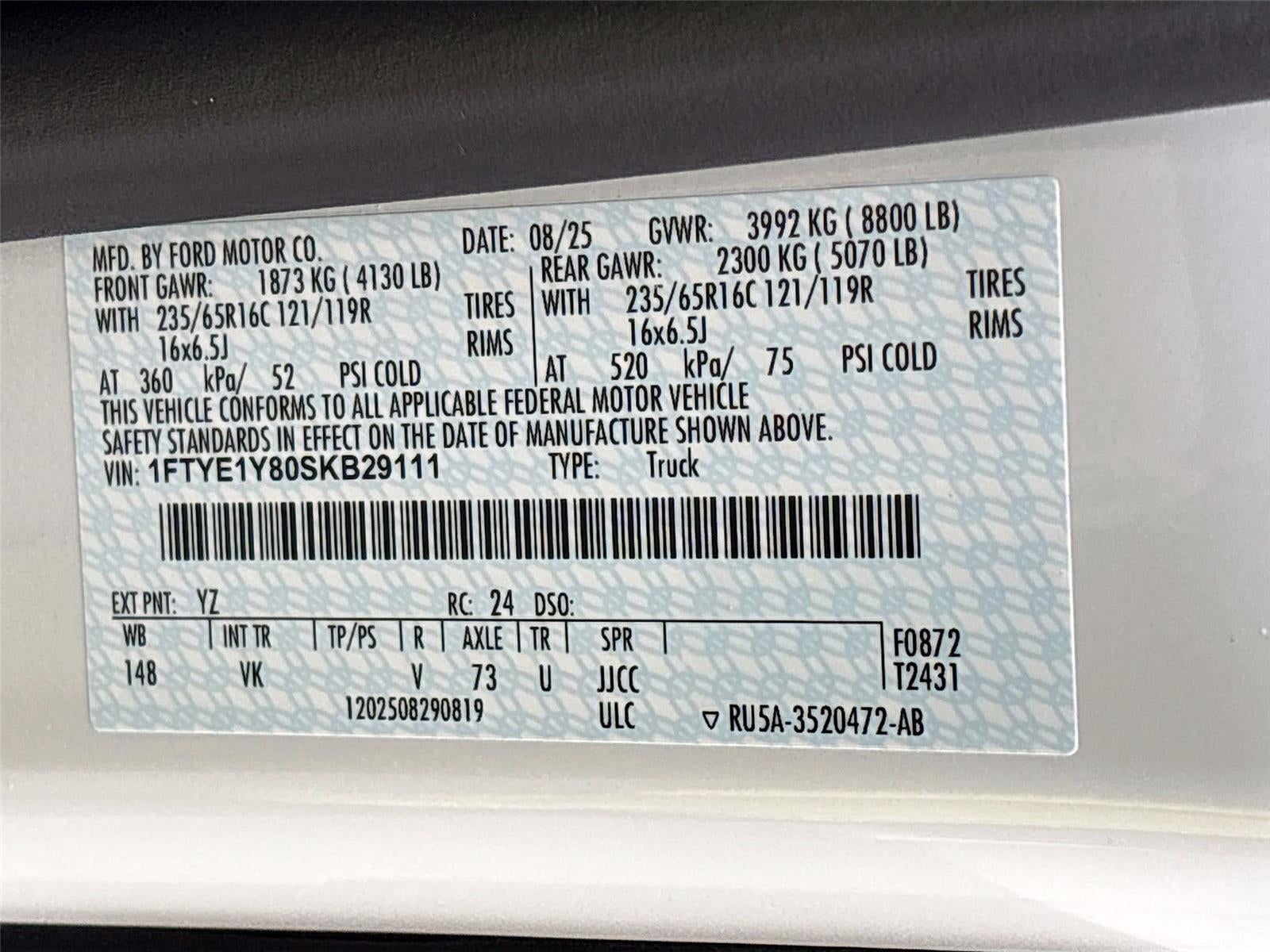 2025 Ford Transit Cargo Van T-150 130" Low Rf 8670 GVWR RWD