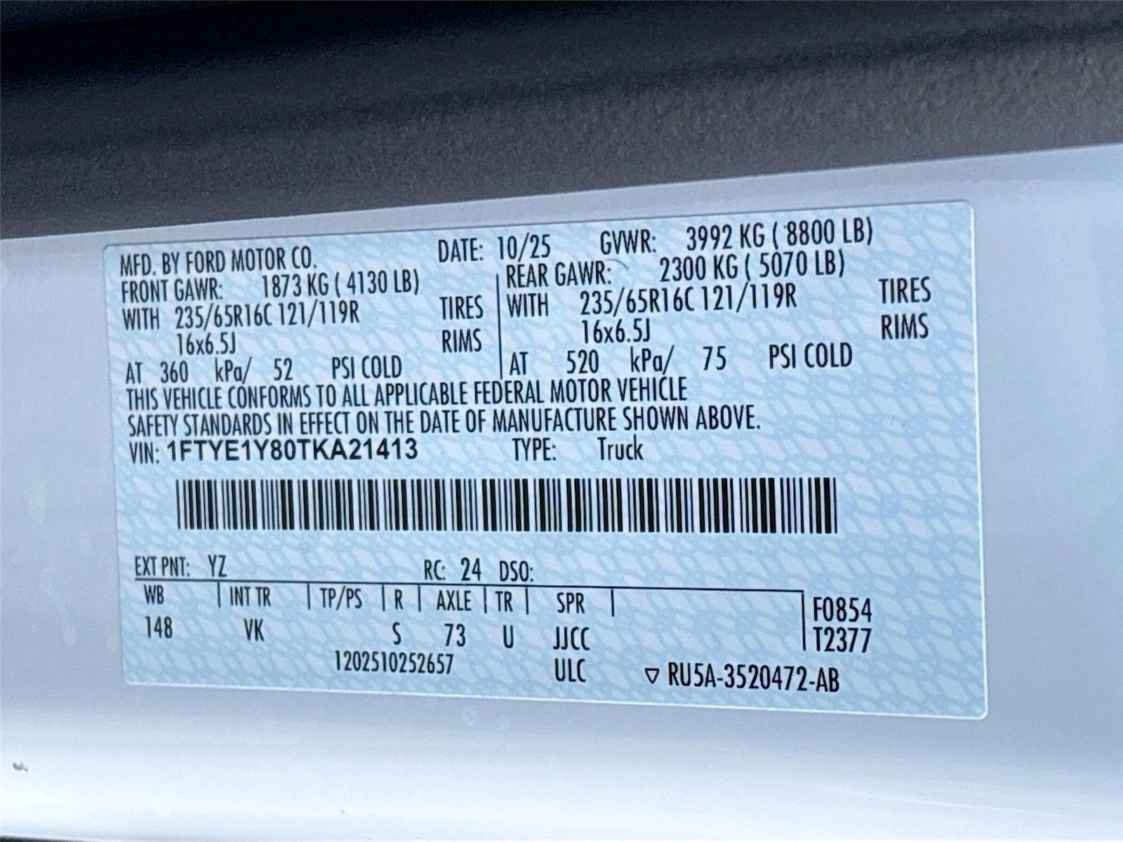 2026 Ford Transit Cargo Van T-150 130" Low Rf 8800 GVWR RWD