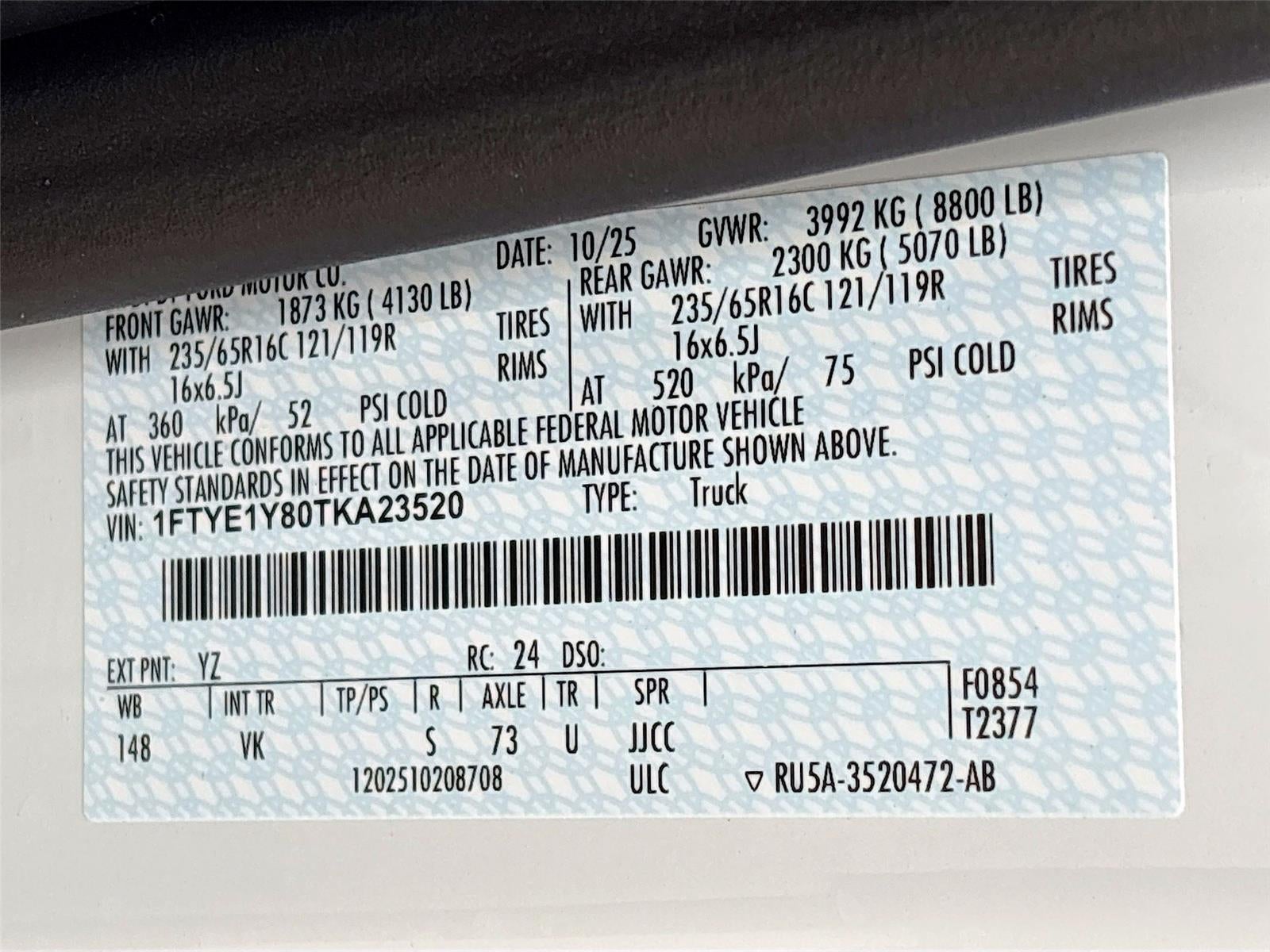 2026 Ford Transit Cargo Van T-150 130" Low Rf 8800 GVWR RWD