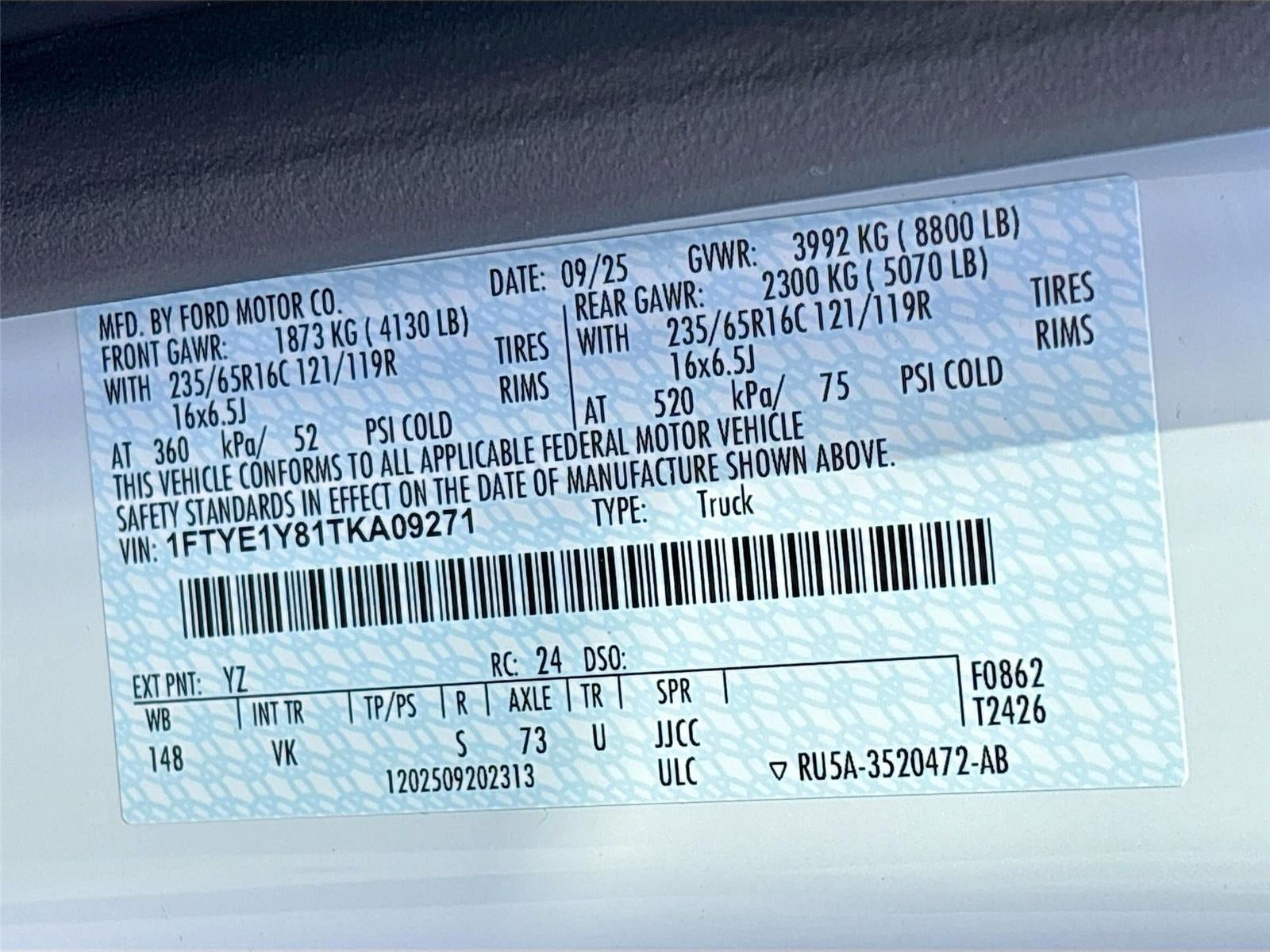 2026 Ford Transit Cargo Van T-150 130" Low Rf 8800 GVWR RWD