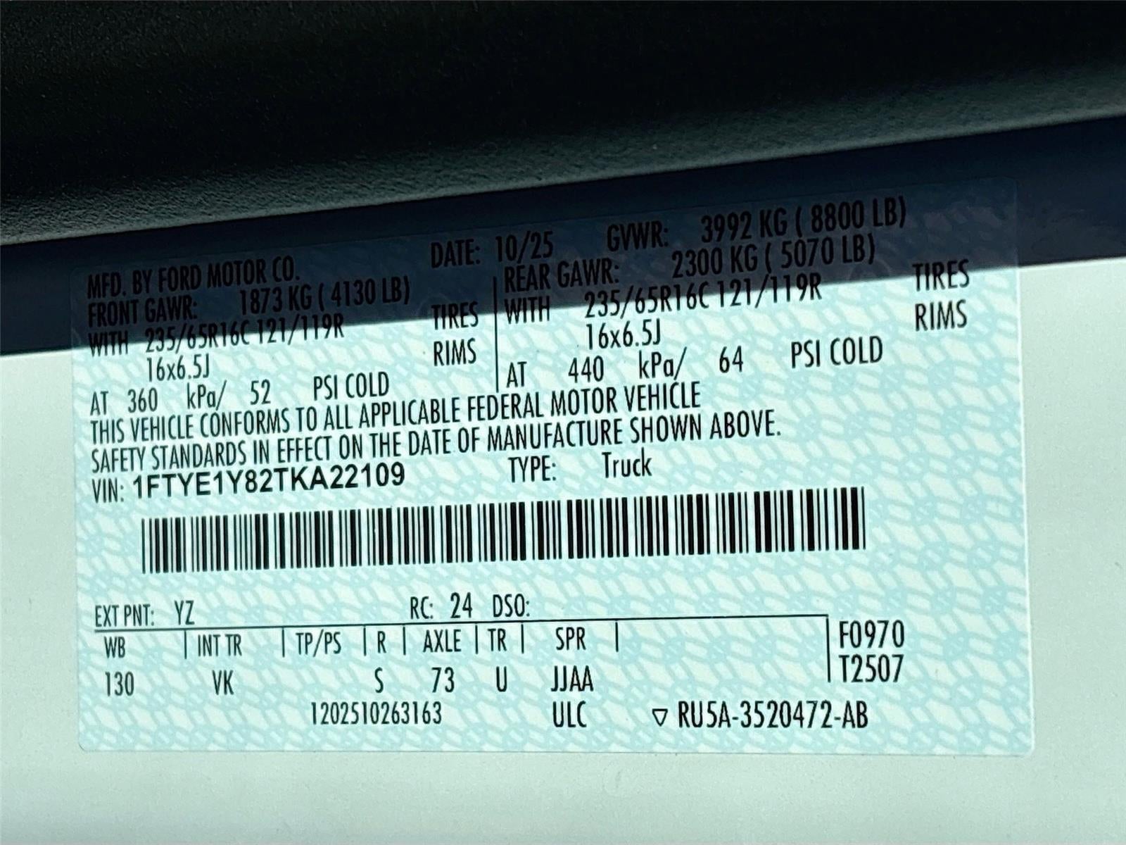 2026 Ford Transit Cargo Van T-150 130" Low Rf 8800 GVWR RWD