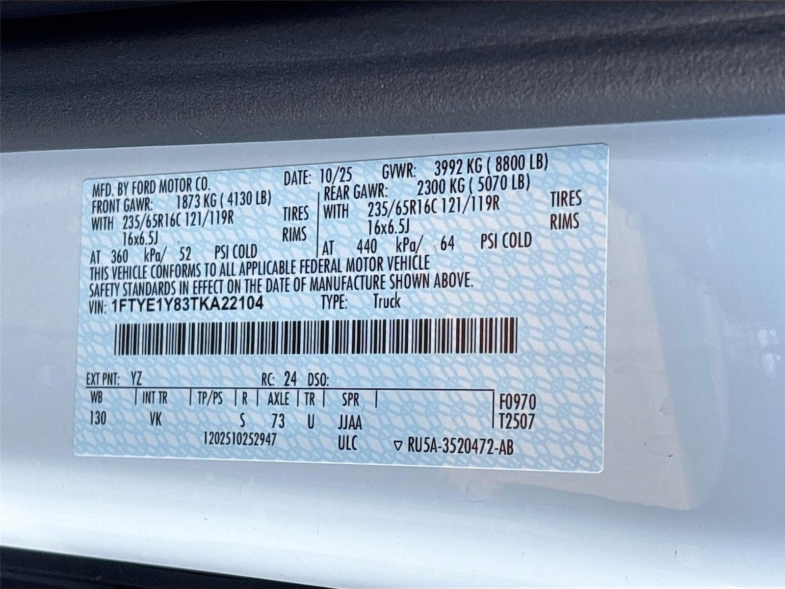 2026 Ford Transit Cargo Van T-150 130" Low Rf 8800 GVWR RWD