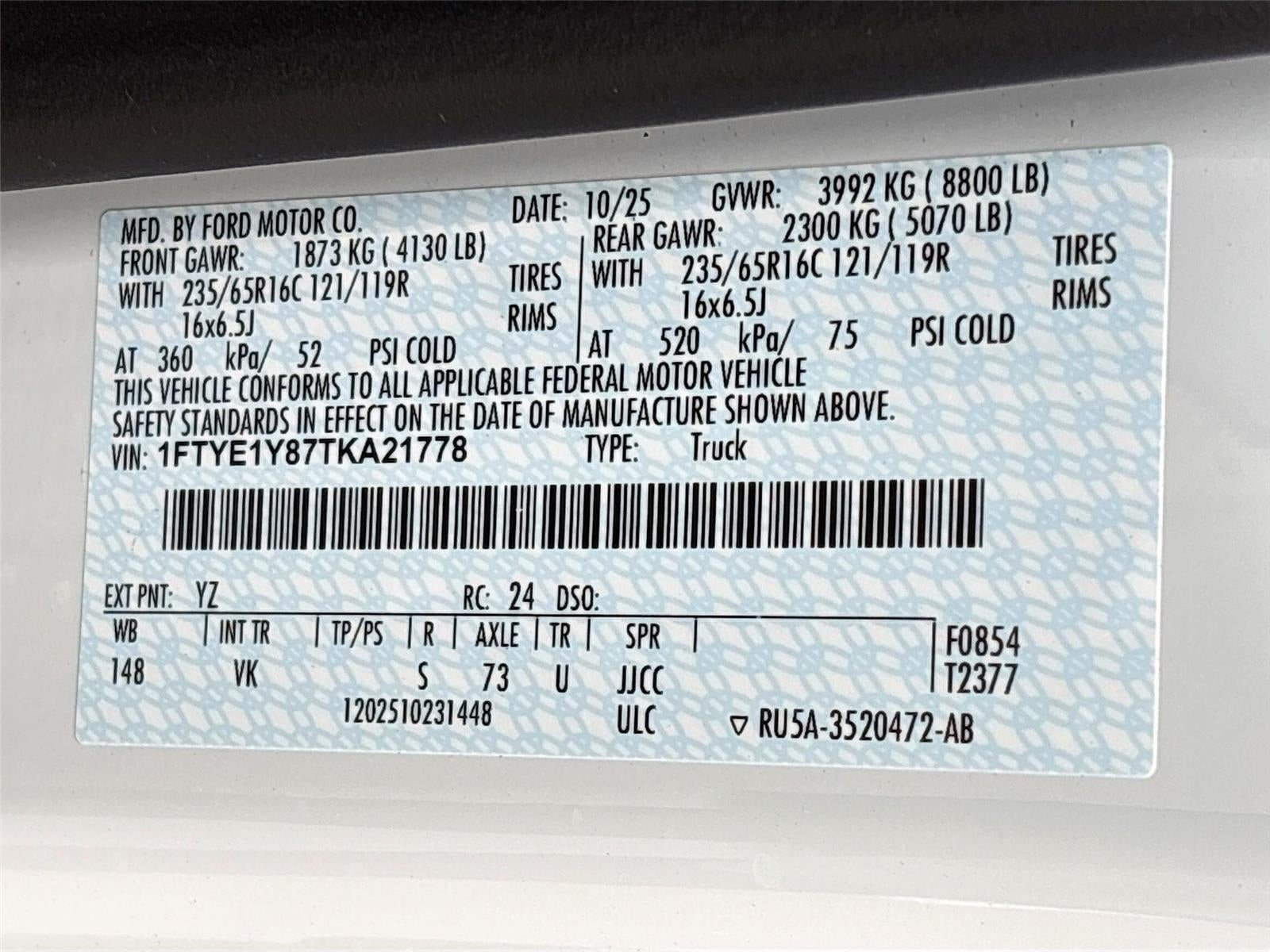 2026 Ford Transit Cargo Van T-150 130" Low Rf 8800 GVWR RWD