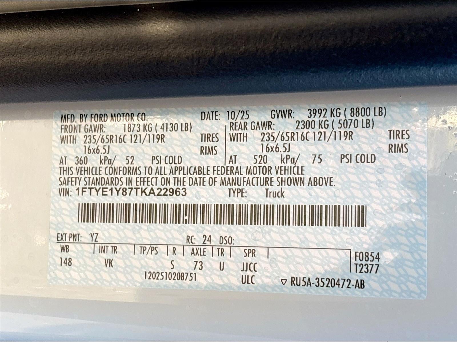 2026 Ford Transit Cargo Van T-150 130" Low Rf 8800 GVWR RWD