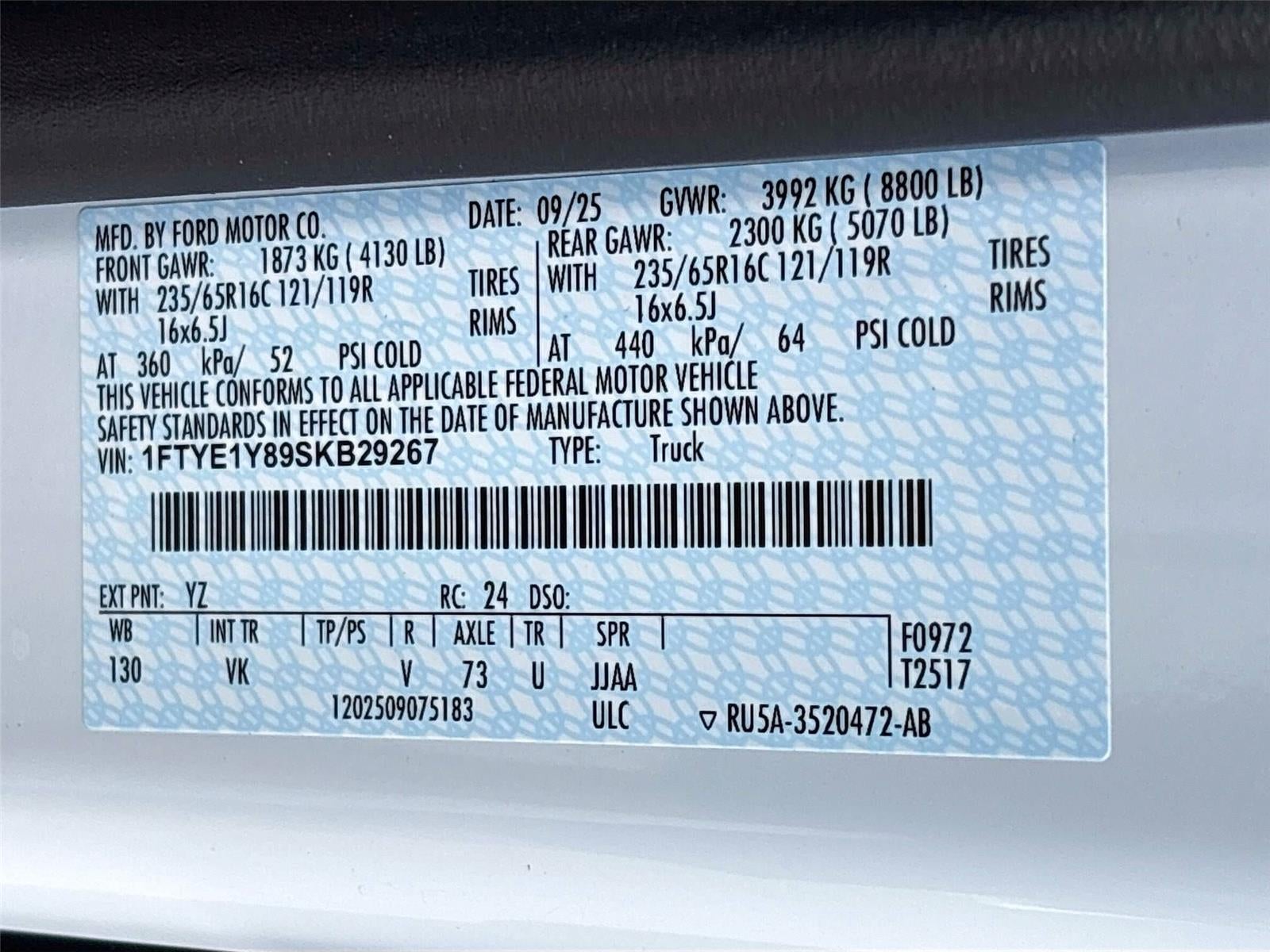 2025 Ford Transit Cargo Van T-150 130" Low Rf 8670 GVWR RWD