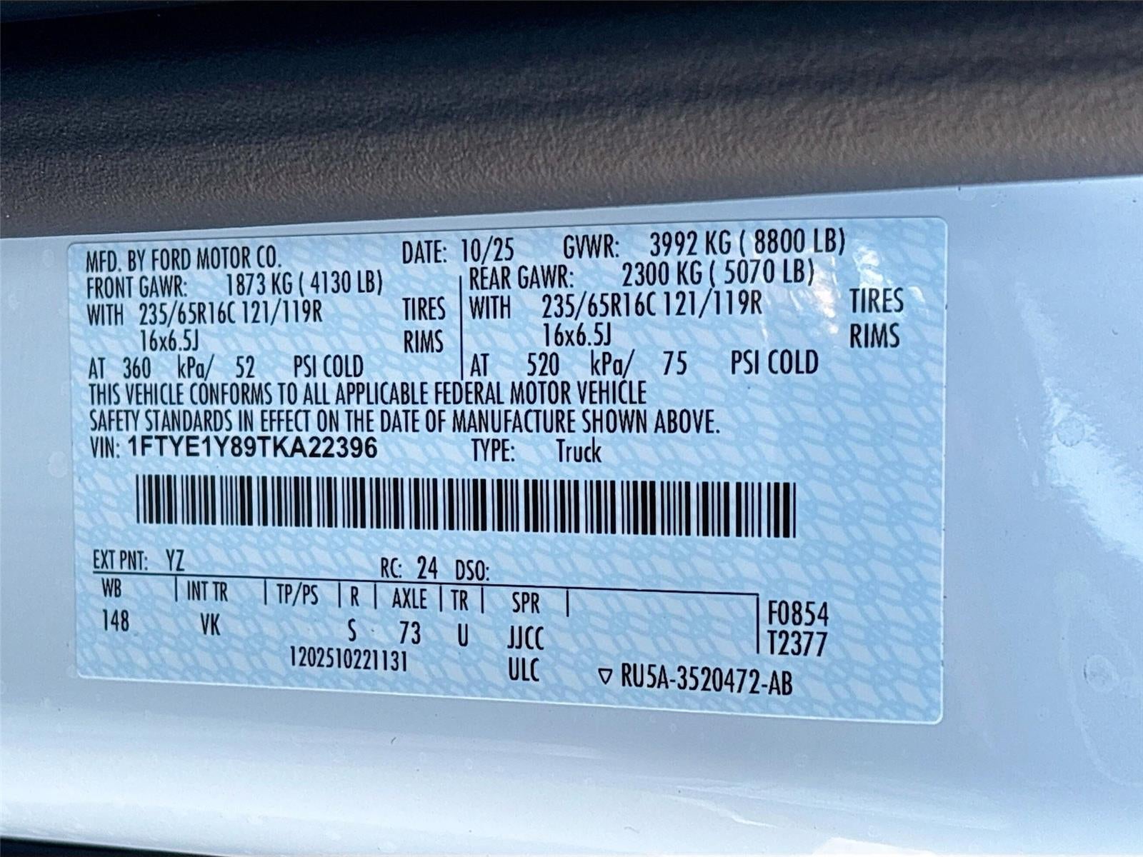 2026 Ford Transit Cargo Van T-150 130" Low Rf 8800 GVWR RWD