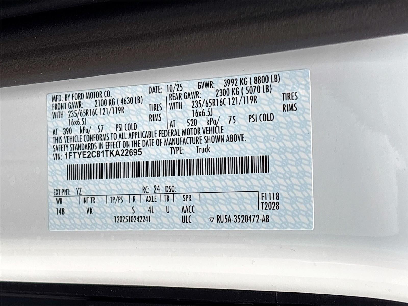 2026 Ford Transit Cargo Van T-150 148" Med Rf 8800 GVWR AWD