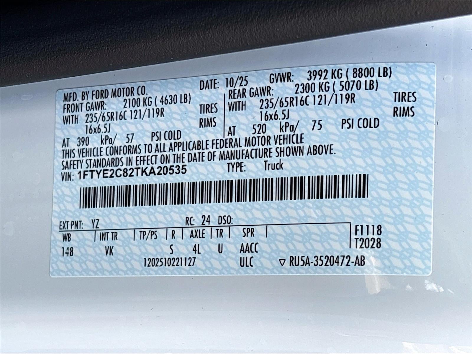 2026 Ford Transit Cargo Van T-150 148" Med Rf 8800 GVWR AWD