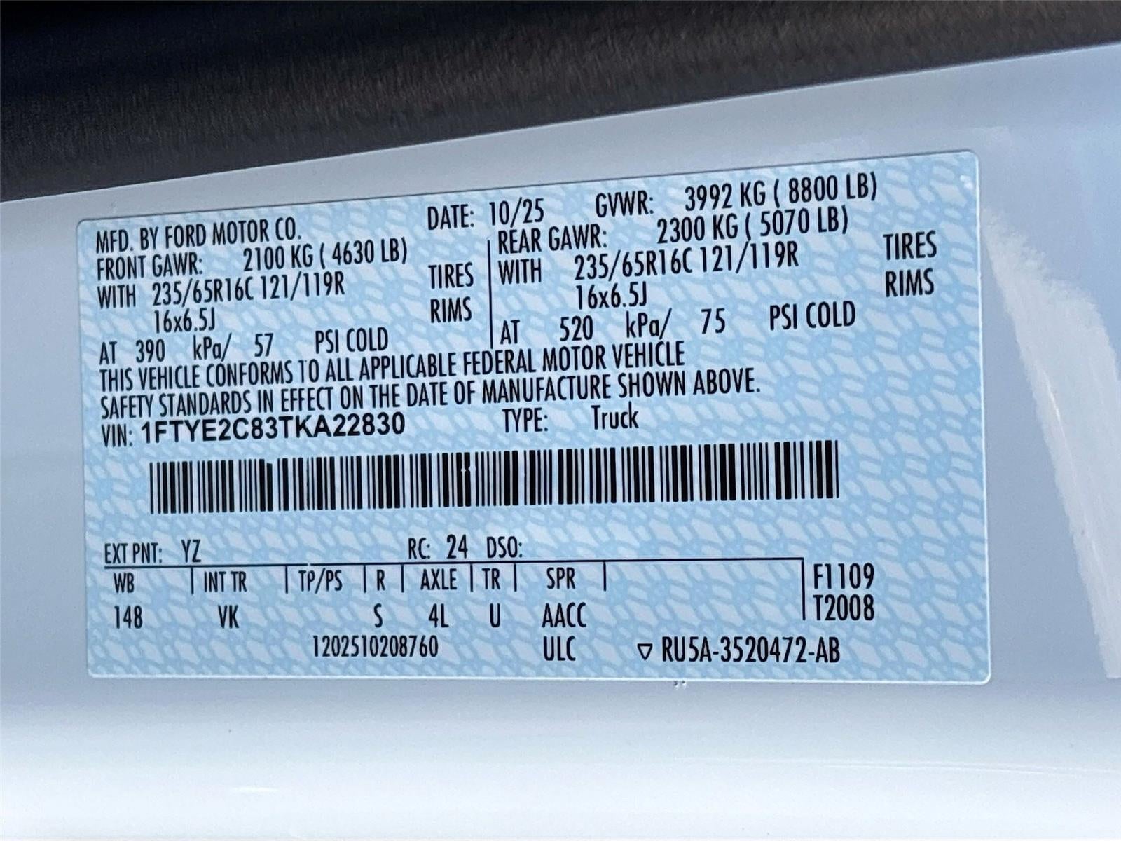 2026 Ford Transit Cargo Van T-150 148" Med Rf 8800 GVWR AWD