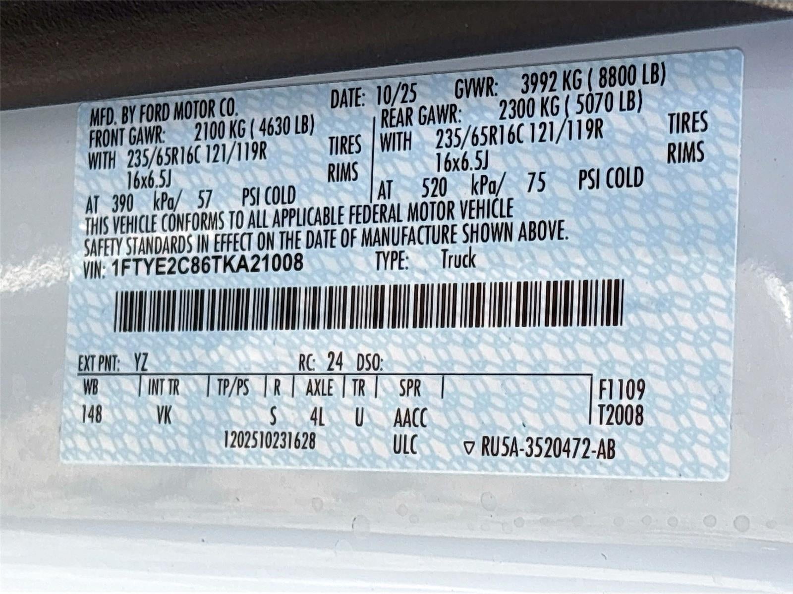 2026 Ford Transit Cargo Van T-150 148" Med Rf 8800 GVWR AWD