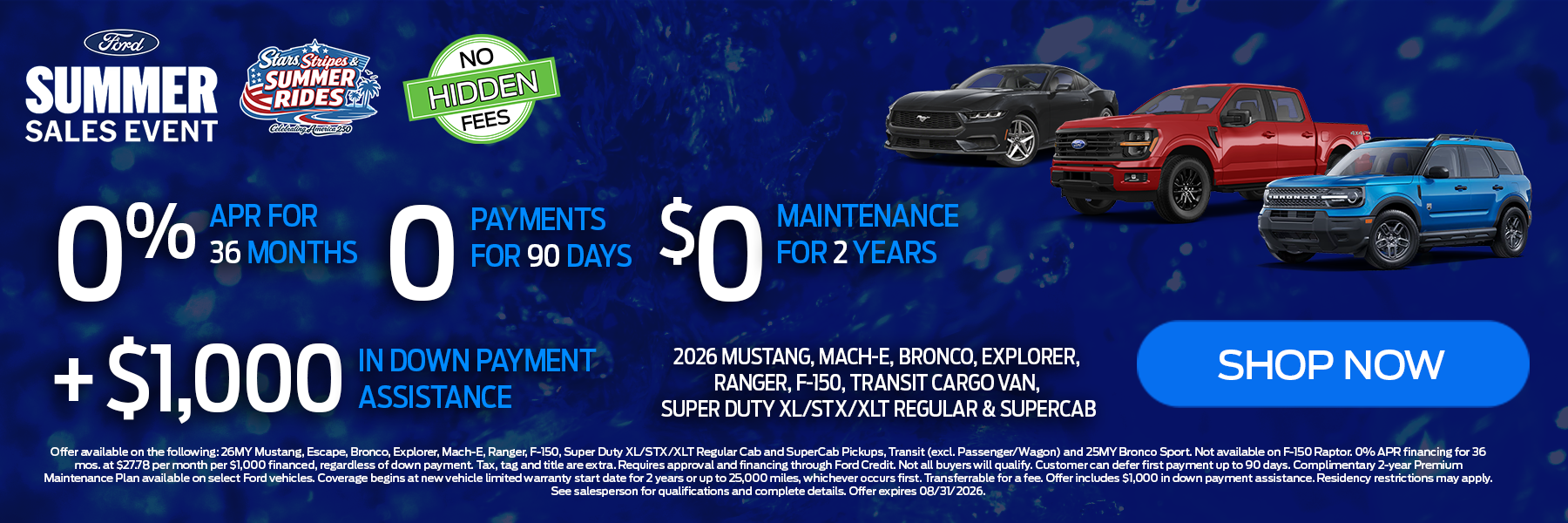 At Holler Ford get 0% APR for 36 months with $0 down payment with 0 payments for 90 days.* Shop Now!