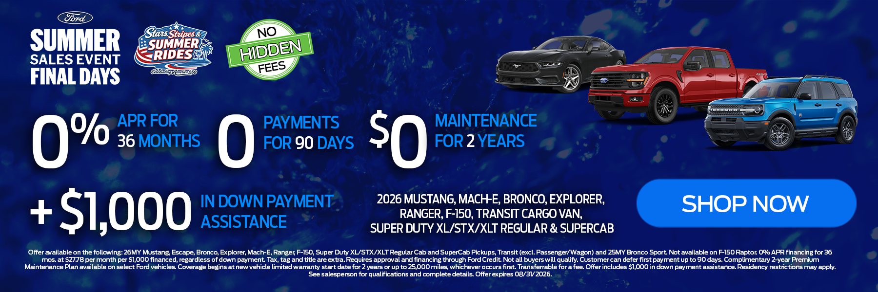 At Holler Ford get 0% APR for 36 months with $0 down payment with 0 payments for 90 days.* Shop Now!