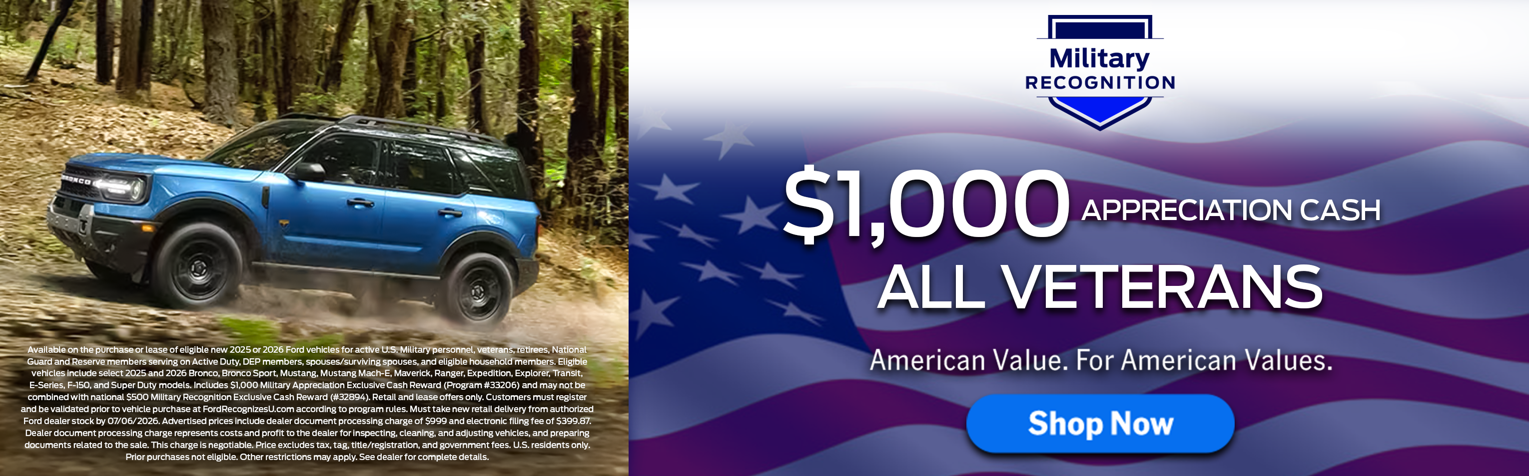 $1,000 Appreciation Cash to All Veterans