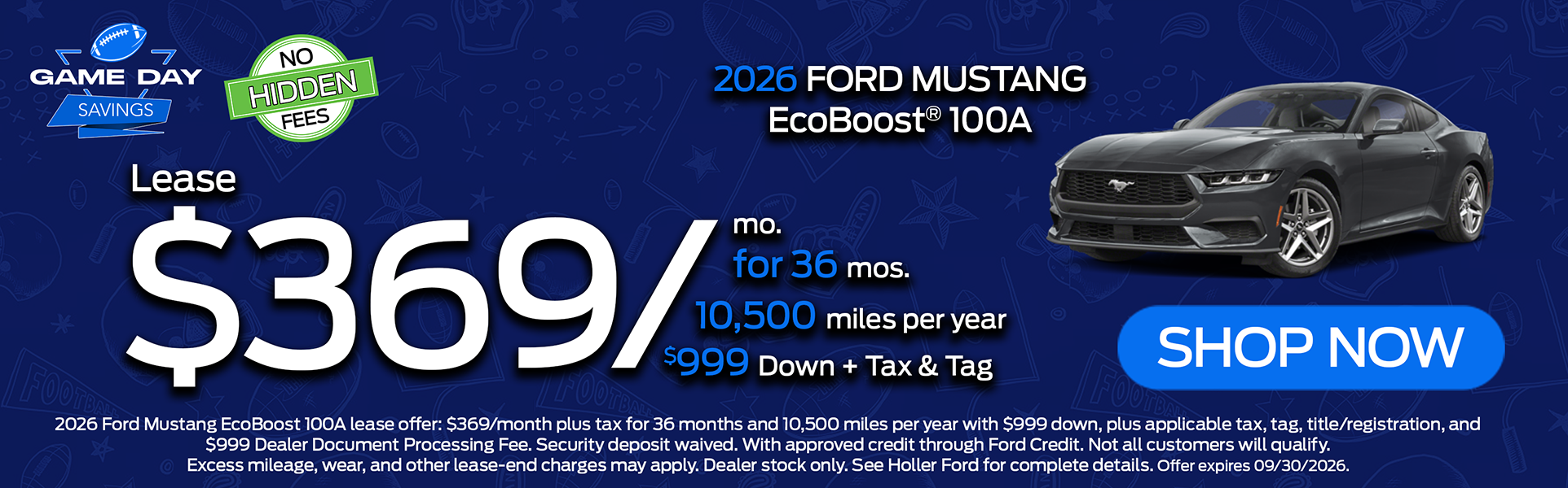 2026 Ford Mustang EcoBoost 100A Lease Offer